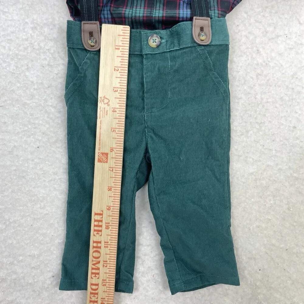 CARTERS Just One You Suspender 3-Pc Plaid Top Green Corduroy Pants Boy 6 Months